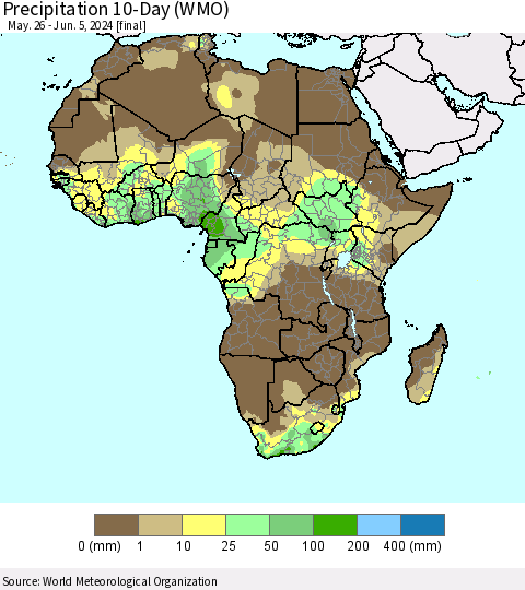 Africa Precipitation 10-Day (WMO) Thematic Map For 5/26/2024 - 6/5/2024