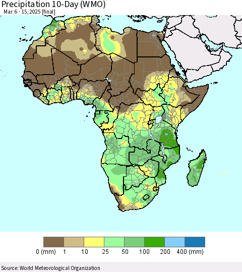 Africa Precipitation 10-Day (WMO) Thematic Map For 3/6/2025 - 3/15/2025