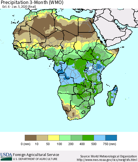 Africa Precipitation 3-Month (WMO) Thematic Map For 10/6/2019 - 1/5/2020