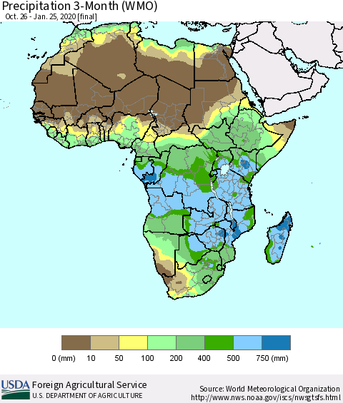 Africa Precipitation 3-Month (WMO) Thematic Map For 10/26/2019 - 1/25/2020