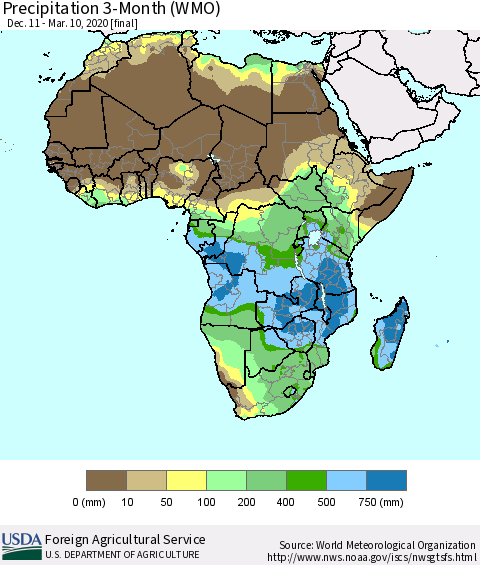 Africa Precipitation 3-Month (WMO) Thematic Map For 12/11/2019 - 3/10/2020