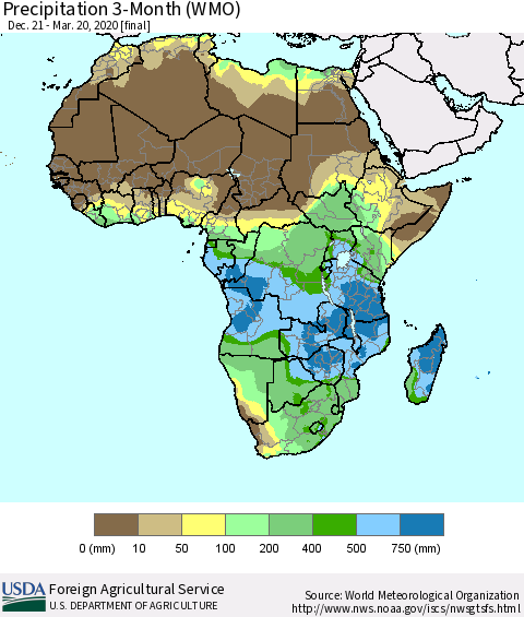 Africa Precipitation 3-Month (WMO) Thematic Map For 12/21/2019 - 3/20/2020