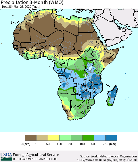 Africa Precipitation 3-Month (WMO) Thematic Map For 12/26/2019 - 3/25/2020