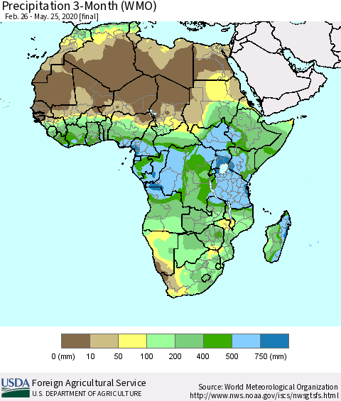 Africa Precipitation 3-Month (WMO) Thematic Map For 2/26/2020 - 5/25/2020