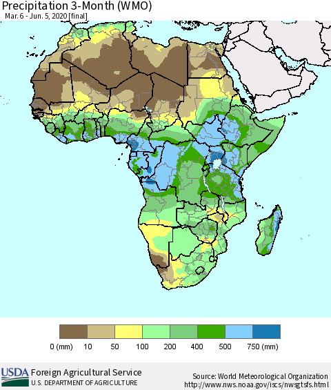 Africa Precipitation 3-Month (WMO) Thematic Map For 3/6/2020 - 6/5/2020