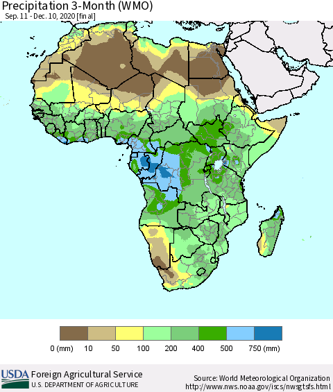 Africa Precipitation 3-Month (WMO) Thematic Map For 9/11/2020 - 12/10/2020