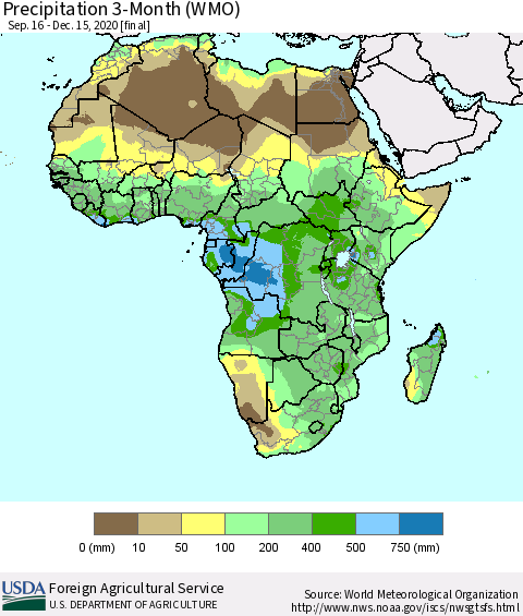 Africa Precipitation 3-Month (WMO) Thematic Map For 9/16/2020 - 12/15/2020