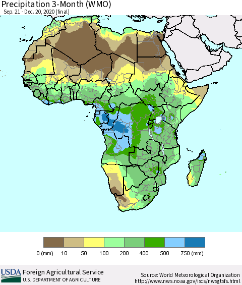 Africa Precipitation 3-Month (WMO) Thematic Map For 9/21/2020 - 12/20/2020