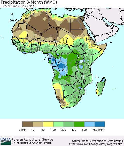 Africa Precipitation 3-Month (WMO) Thematic Map For 9/26/2020 - 12/25/2020