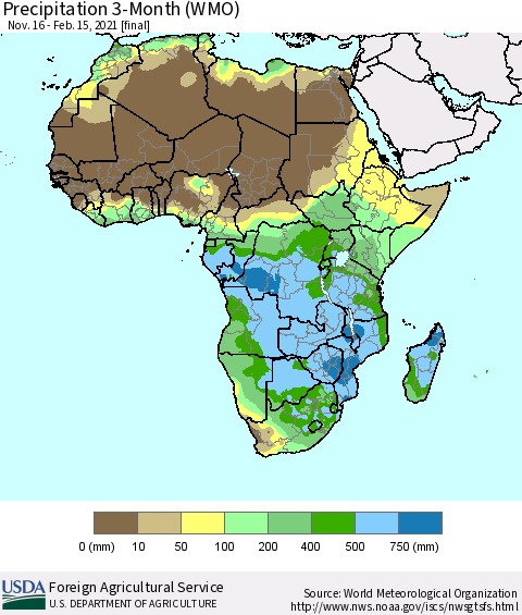 Africa Precipitation 3-Month (WMO) Thematic Map For 11/16/2020 - 2/15/2021