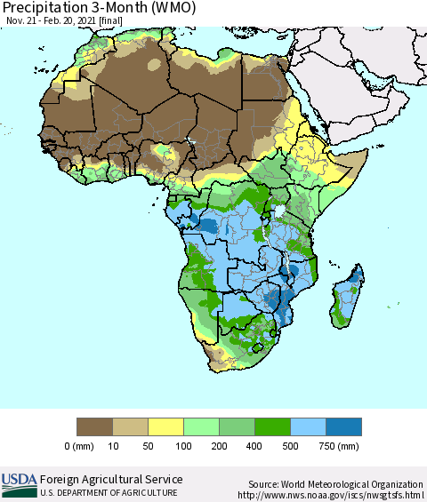 Africa Precipitation 3-Month (WMO) Thematic Map For 11/21/2020 - 2/20/2021