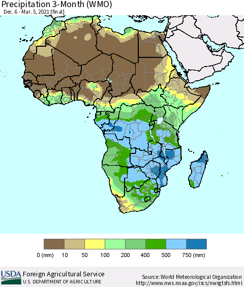 Africa Precipitation 3-Month (WMO) Thematic Map For 12/6/2020 - 3/5/2021