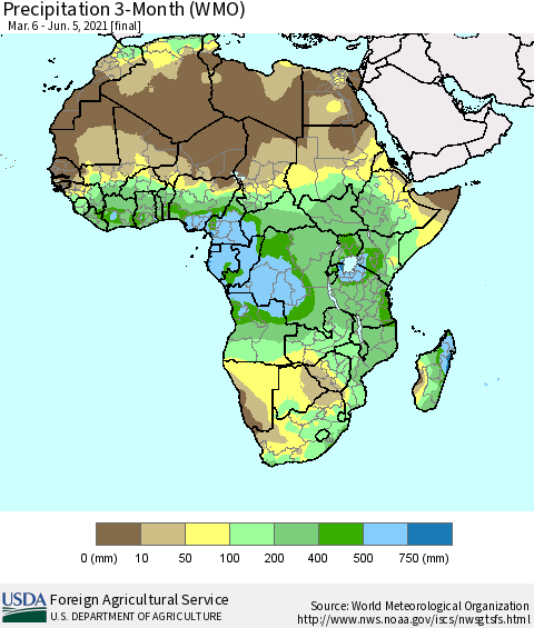 Africa Precipitation 3-Month (WMO) Thematic Map For 3/6/2021 - 6/5/2021