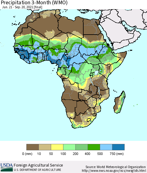 Africa Precipitation 3-Month (WMO) Thematic Map For 6/21/2021 - 9/20/2021