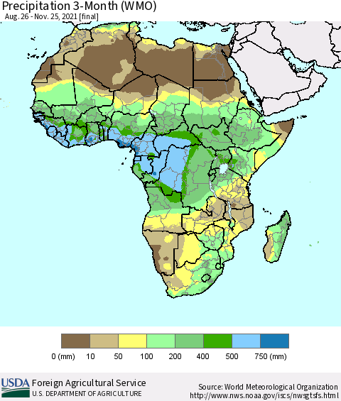 Africa Precipitation 3-Month (WMO) Thematic Map For 8/26/2021 - 11/25/2021