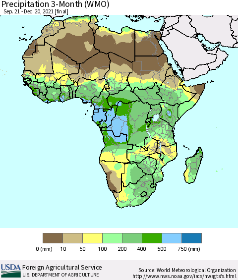 Africa Precipitation 3-Month (WMO) Thematic Map For 9/21/2021 - 12/20/2021