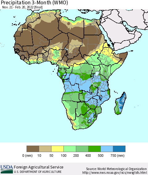 Africa Precipitation 3-Month (WMO) Thematic Map For 11/21/2021 - 2/20/2022