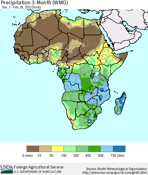 Africa Precipitation 3-Month (WMO) Thematic Map For 12/1/2021 - 2/28/2022