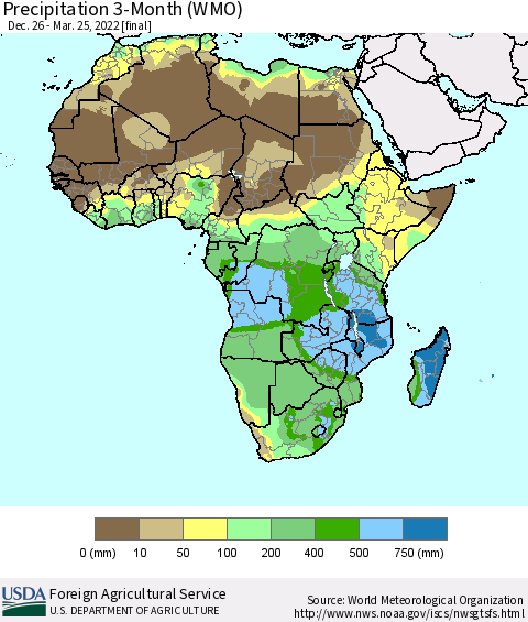 Africa Precipitation 3-Month (WMO) Thematic Map For 12/26/2021 - 3/25/2022