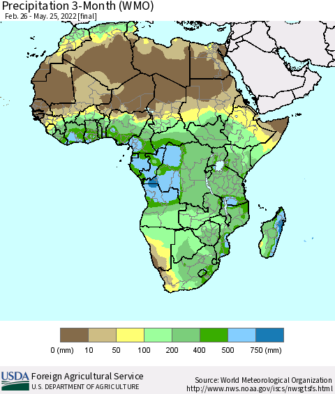 Africa Precipitation 3-Month (WMO) Thematic Map For 2/26/2022 - 5/25/2022