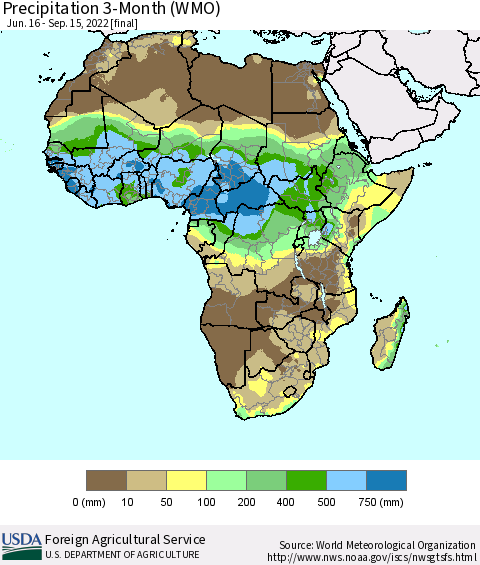 Africa Precipitation 3-Month (WMO) Thematic Map For 6/16/2022 - 9/15/2022