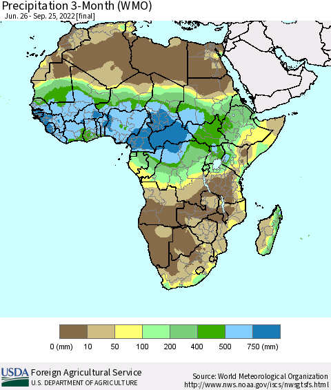 Africa Precipitation 3-Month (WMO) Thematic Map For 6/26/2022 - 9/25/2022
