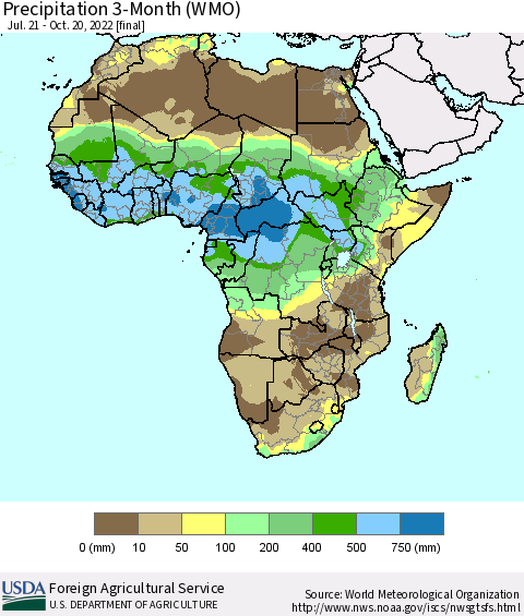 Africa Precipitation 3-Month (WMO) Thematic Map For 7/21/2022 - 10/20/2022