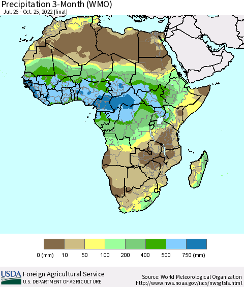 Africa Precipitation 3-Month (WMO) Thematic Map For 7/26/2022 - 10/25/2022