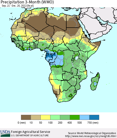 Africa Precipitation 3-Month (WMO) Thematic Map For 9/21/2022 - 12/20/2022