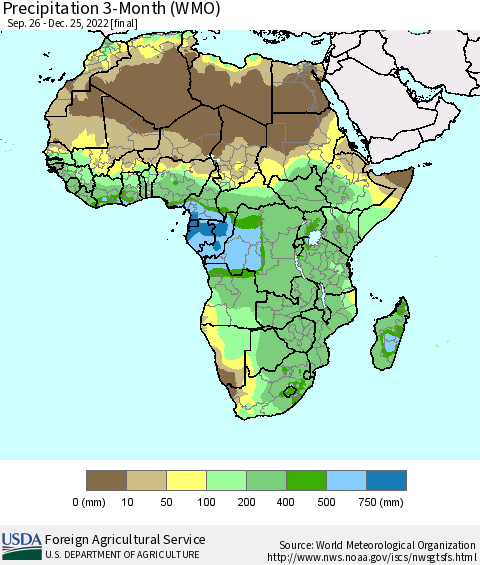 Africa Precipitation 3-Month (WMO) Thematic Map For 9/26/2022 - 12/25/2022