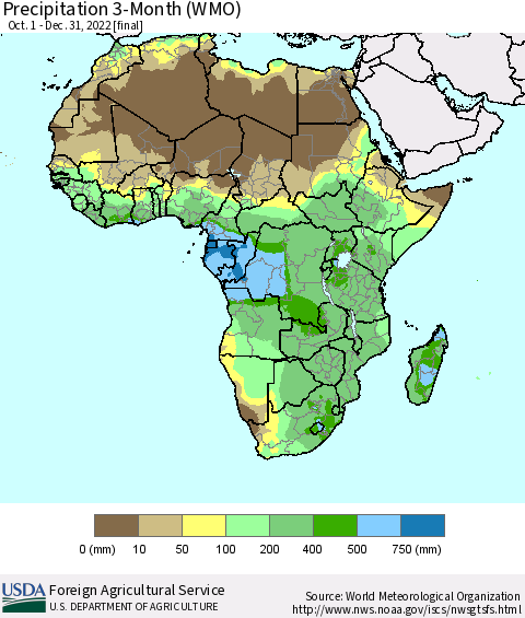 Africa Precipitation 3-Month (WMO) Thematic Map For 10/1/2022 - 12/31/2022