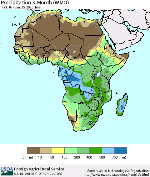 Africa Precipitation 3-Month (WMO) Thematic Map For 10/16/2022 - 1/15/2023