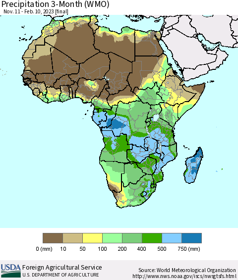 Africa Precipitation 3-Month (WMO) Thematic Map For 11/11/2022 - 2/10/2023