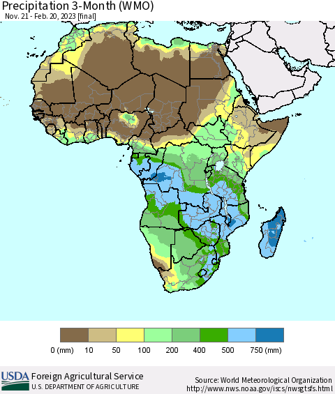 Africa Precipitation 3-Month (WMO) Thematic Map For 11/21/2022 - 2/20/2023