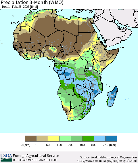 Africa Precipitation 3-Month (WMO) Thematic Map For 12/1/2022 - 2/28/2023