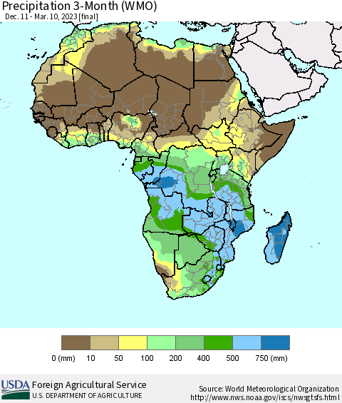 Africa Precipitation 3-Month (WMO) Thematic Map For 12/11/2022 - 3/10/2023