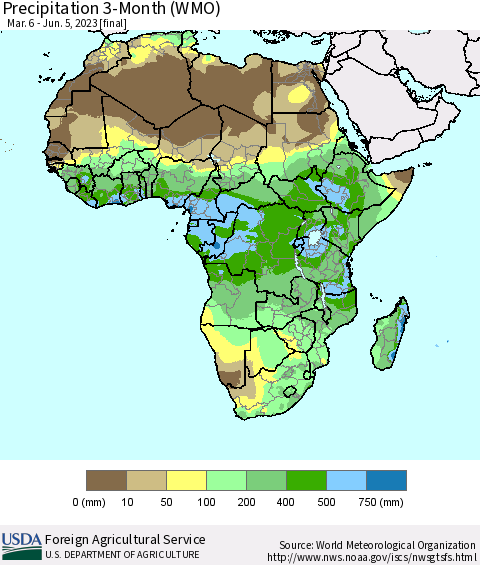 Africa Precipitation 3-Month (WMO) Thematic Map For 3/6/2023 - 6/5/2023