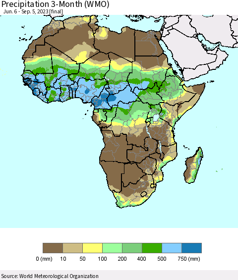 Africa Precipitation 3-Month (WMO) Thematic Map For 6/6/2023 - 9/5/2023