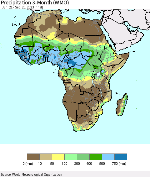Africa Precipitation 3-Month (WMO) Thematic Map For 6/21/2023 - 9/20/2023