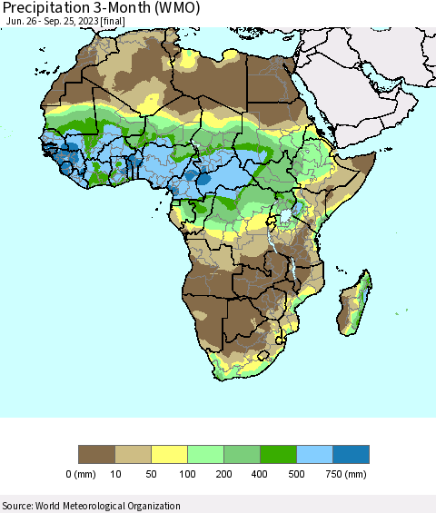 Africa Precipitation 3-Month (WMO) Thematic Map For 6/26/2023 - 9/25/2023