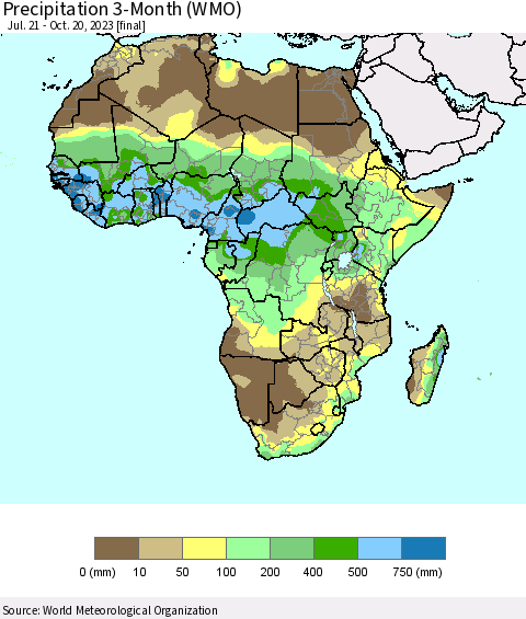 Africa Precipitation 3-Month (WMO) Thematic Map For 7/21/2023 - 10/20/2023