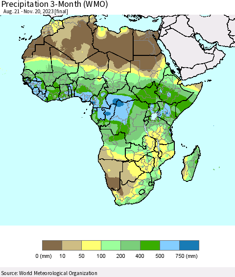 Africa Precipitation 3-Month (WMO) Thematic Map For 8/21/2023 - 11/20/2023