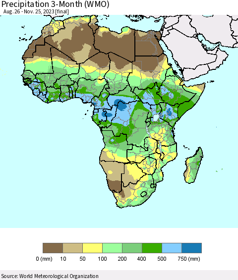 Africa Precipitation 3-Month (WMO) Thematic Map For 8/26/2023 - 11/25/2023