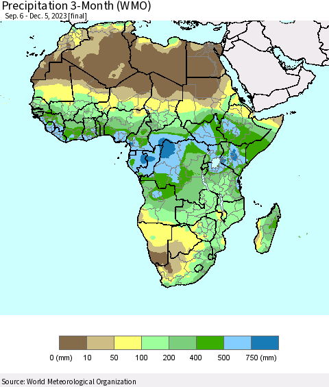 Africa Precipitation 3-Month (WMO) Thematic Map For 9/6/2023 - 12/5/2023