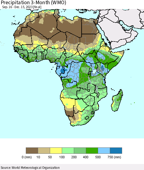 Africa Precipitation 3-Month (WMO) Thematic Map For 9/16/2023 - 12/15/2023