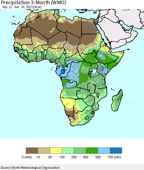 Africa Precipitation 3-Month (WMO) Thematic Map For 9/21/2023 - 12/20/2023