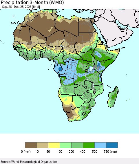 Africa Precipitation 3-Month (WMO) Thematic Map For 9/26/2023 - 12/25/2023