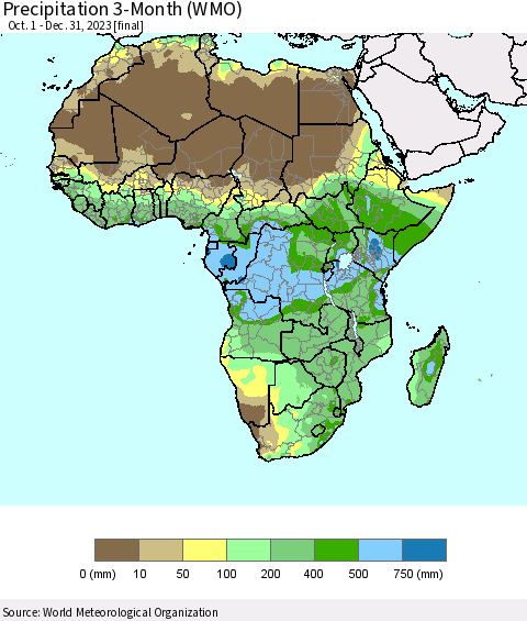 Africa Precipitation 3-Month (WMO) Thematic Map For 10/1/2023 - 12/31/2023