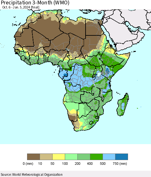 Africa Precipitation 3-Month (WMO) Thematic Map For 10/6/2023 - 1/5/2024