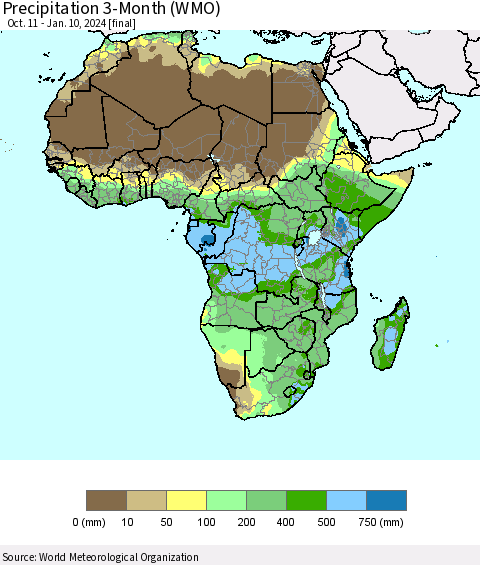 Africa Precipitation 3-Month (WMO) Thematic Map For 10/11/2023 - 1/10/2024